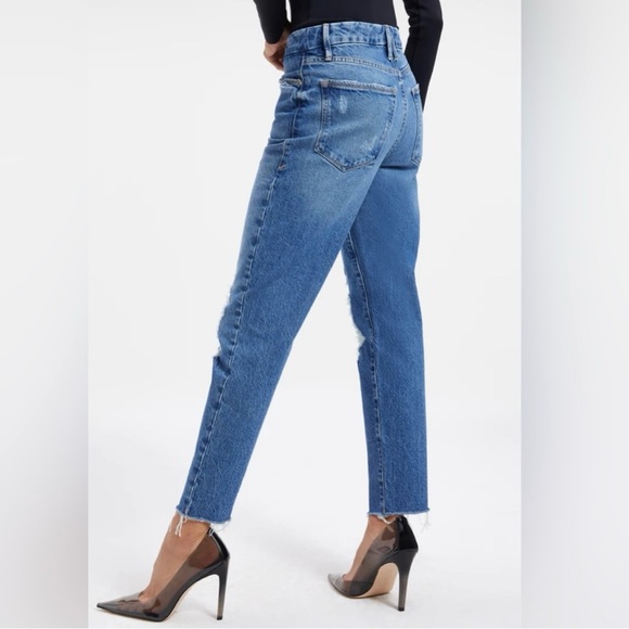 Good American The Weekender Jeans Medium Wash Distressed Raw Hem Size 6/28 - Picture 2 of 10